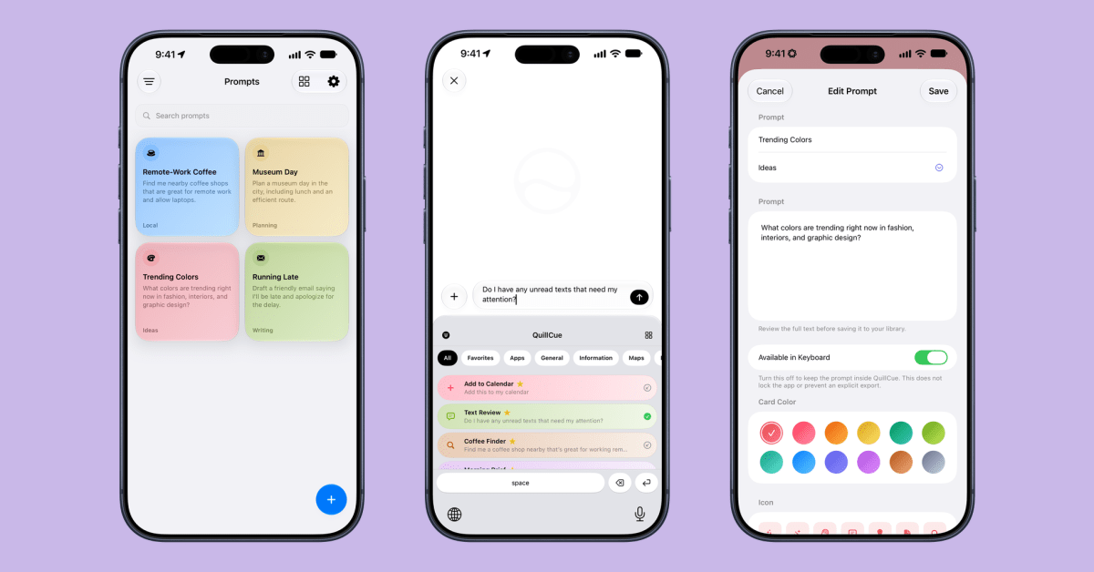 QuillCue Brings Saved Siri AI Prompts via Custom Keyboard